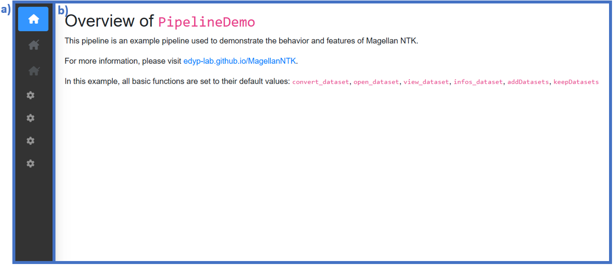 General user interface: (a) Main sidebar, (b) Main interface