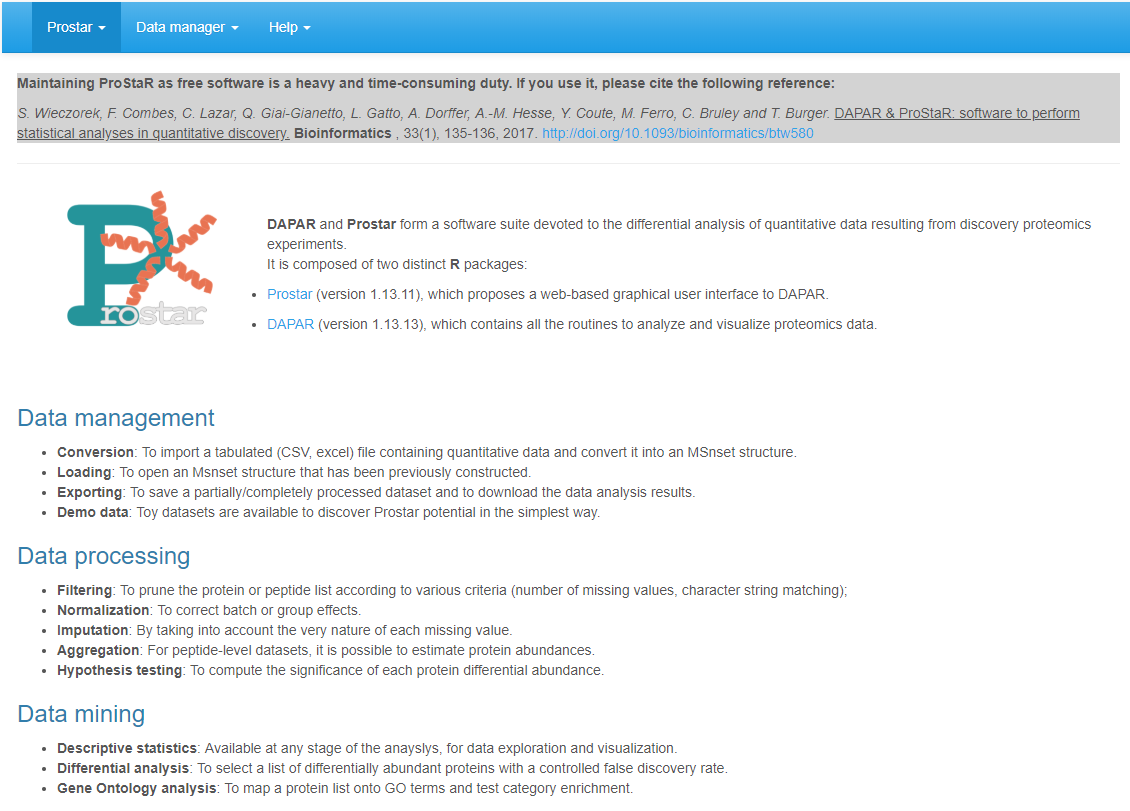 `Prostar` home screen.